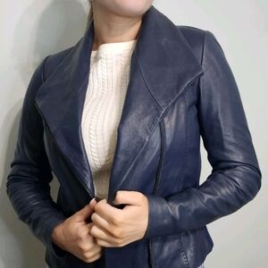 Vince Navy Leather Jacket